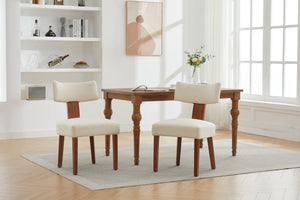 English Elm 064-Set Linen Fabric Modern Armless Dining Chairs with Curved Back & Solid Light Brown Legs for Stylish Comfort Beige W527P292111