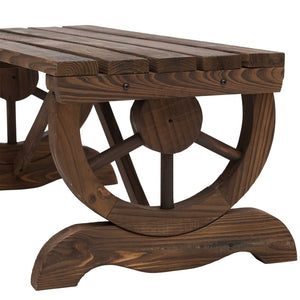 English Elm Outsunny 2-Person Wooden Garden Bench - Rustic Wagon Wheel Outdoor Furniture For Patios & Gardens W2225P174067-GIGA