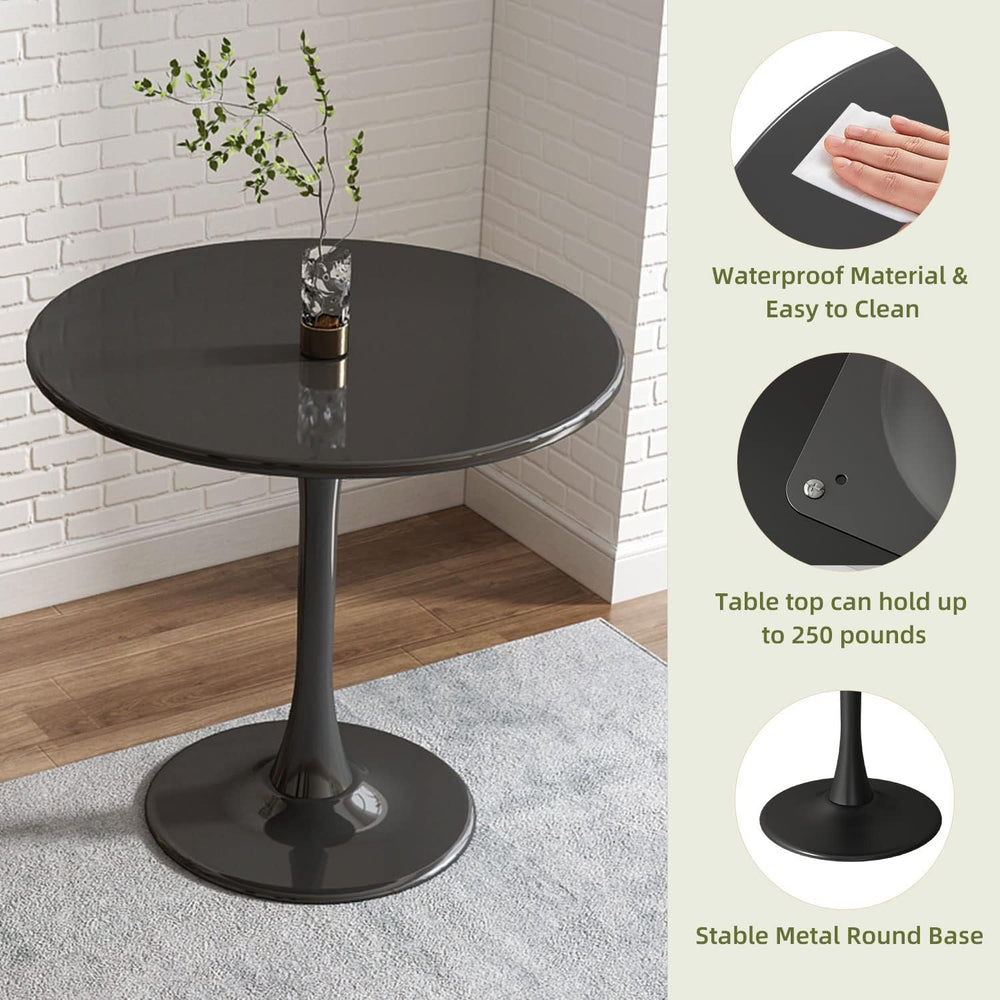 English Elm Modern Round Dining Table Black, 31.5" MDF Top with Cylindrical Metal Base, Compact Durable Design W2641P238037