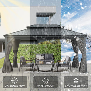 English Elm 12' X 16' Hardtop Gazebo - Stylish Outdoor Canopy With Drainage, Dual-Layer Roof & Insect Protection W1859S00143