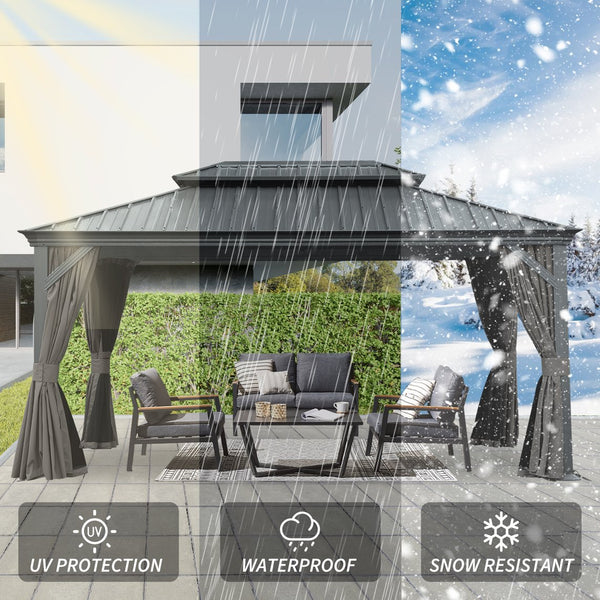 English Elm 12' X 16' Hardtop Gazebo - Stylish Outdoor Canopy With Drainage, Dual-Layer Roof & Insect Protection W1859S00143
