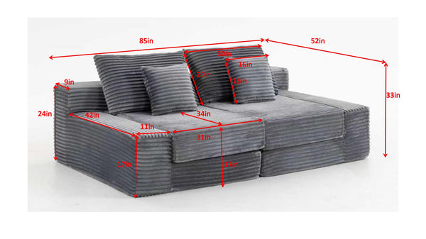 English Elm Double Cloud Plush Chaise Lounge Sofa Bed with Deep Seat, No Assembly, Ultra-Soft Corduroy Comfort Black W794S00004