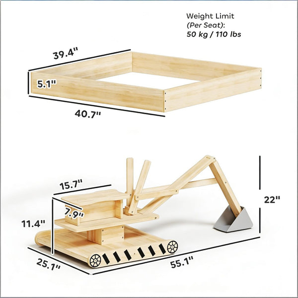 English Elm Kids Outdoor Wooden Sandbox with Rotating Digger Arm Fir Wood Backyard Play Set T3971P486881