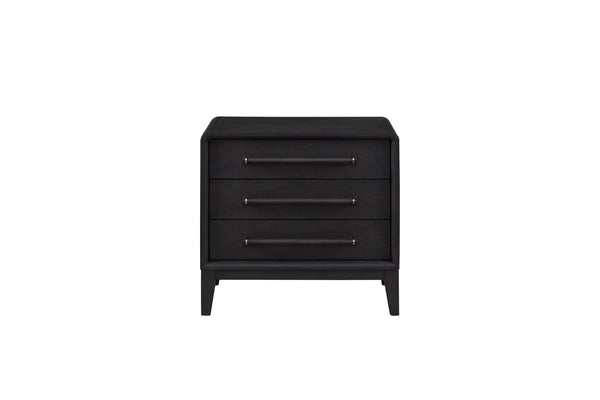 English Elm 3 Solid Wood Nightstand with USB Charging Port and Three Storage Drawers, Custom Hardware Appeal Black 31.5 L x 20.5 W x 25.75 H B2699P237490