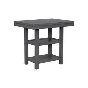 English Elm U_style Rubberwood Farmhouse Bar Table Set Expandable Crossback Chairs Bench Seating Grey WY000534AAE