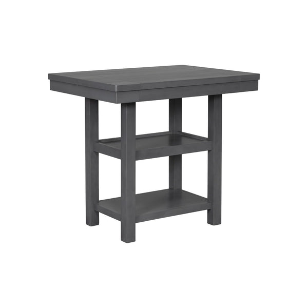 English Elm U_style Rubberwood Farmhouse Bar Table Set Expandable Crossback Chairs Bench Seating Grey WY000534AAE