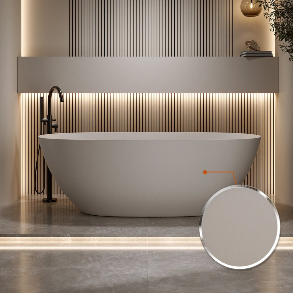 English Elm 65'' Resin Stone Freestanding Soaking Tub Ergonomic Matte White Spa Bath Beige W2753P340402