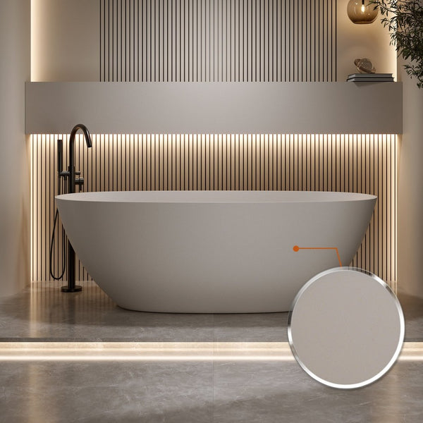 English Elm 65'' Resin Stone Freestanding Soaking Tub Ergonomic Matte White Spa Bath Beige W2753P340402