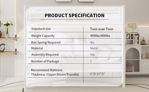 English Elm Twin Metal Bunk Bed for Kids Durable Sturdy Frame with Guardrails & Ladder, Convertible to 2 Beds White W1935P300320