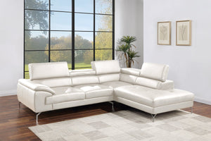 English Elm White Faux Leather 2pc Sectional Sofa Set with Adjustable Headrests, Right Chaise, Metal Legs - Plush Modern Design B011S01201