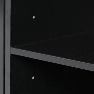 English Elm K&K 54.9" Farmhouse Kitchen Island Cart with Drop Leaf, Charging Station, Barn Doors & Glass Pane Black N707P300277B