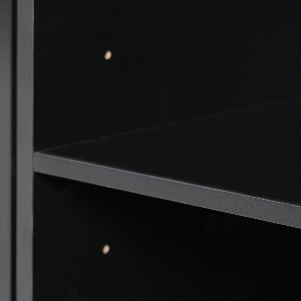 English Elm K&K 54.9" Farmhouse Kitchen Island Cart with Drop Leaf, Charging Station, Barn Doors & Glass Pane Black N707P300277B