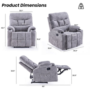 English Elm Oversized Recliner chair with ergonomic support, swivel rocker, quick 5-min assembly for adults comfort Stone Gray T3623P408754