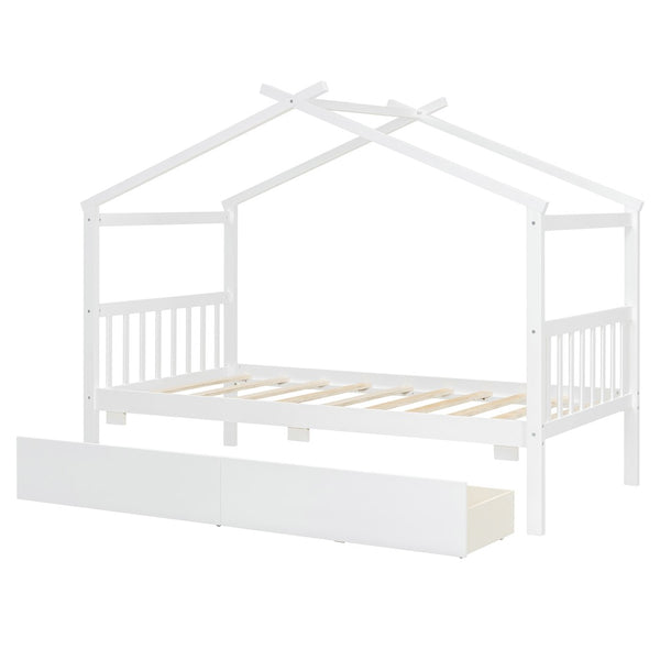 English Elm Twin House Bed Solid Pine Kids Cottage Frame with Storage Drawers Imaginative Room N708P309245K