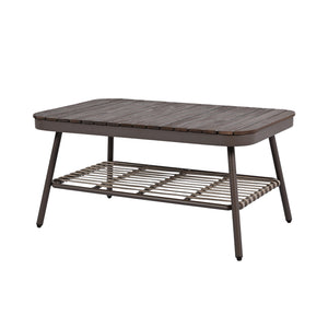 English Elm Christopher Knight Home® - 4-Piece Outdoor Patio Set with Woven Rope U-Back, Steel Frame, Thick Cushions & Acacia Table for Garden Brown+Beige N780P209458R