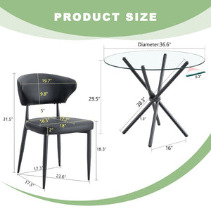 English Elm Table Set: Modern Transparent Glass Dining Table With 4 Ergonomic Black Pu Chairs For Stylish Comfort W1151S03671-GIGA