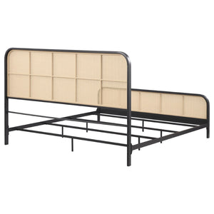 English Elm Randall Coastal Woven Cane Webbing Eastern King Bed with Airy Metal Frame Black B062P447774