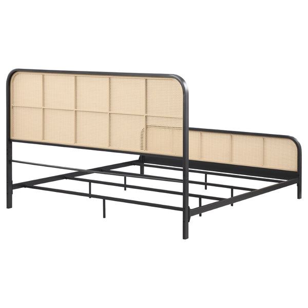 English Elm Randall Coastal Woven Cane Webbing Eastern King Bed with Airy Metal Frame Black B062P447774