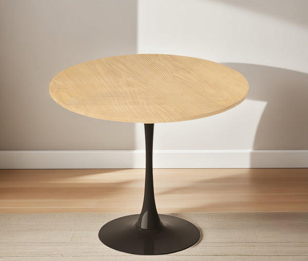 English Elm (Natural Wood Color) Modern Round Dining Table with MDF Top & Steel Tulip Base — Sturdy, Easy-Clean, Compact Design for Kitchen, Living Room, Office, 25.6" W2641P362139