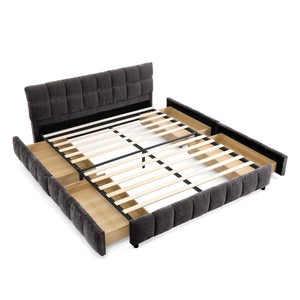 English Elm Queen Chenille Upholstered Platform Bed with Storage Drawers and Padded Headboard Dark Gray W487P235286