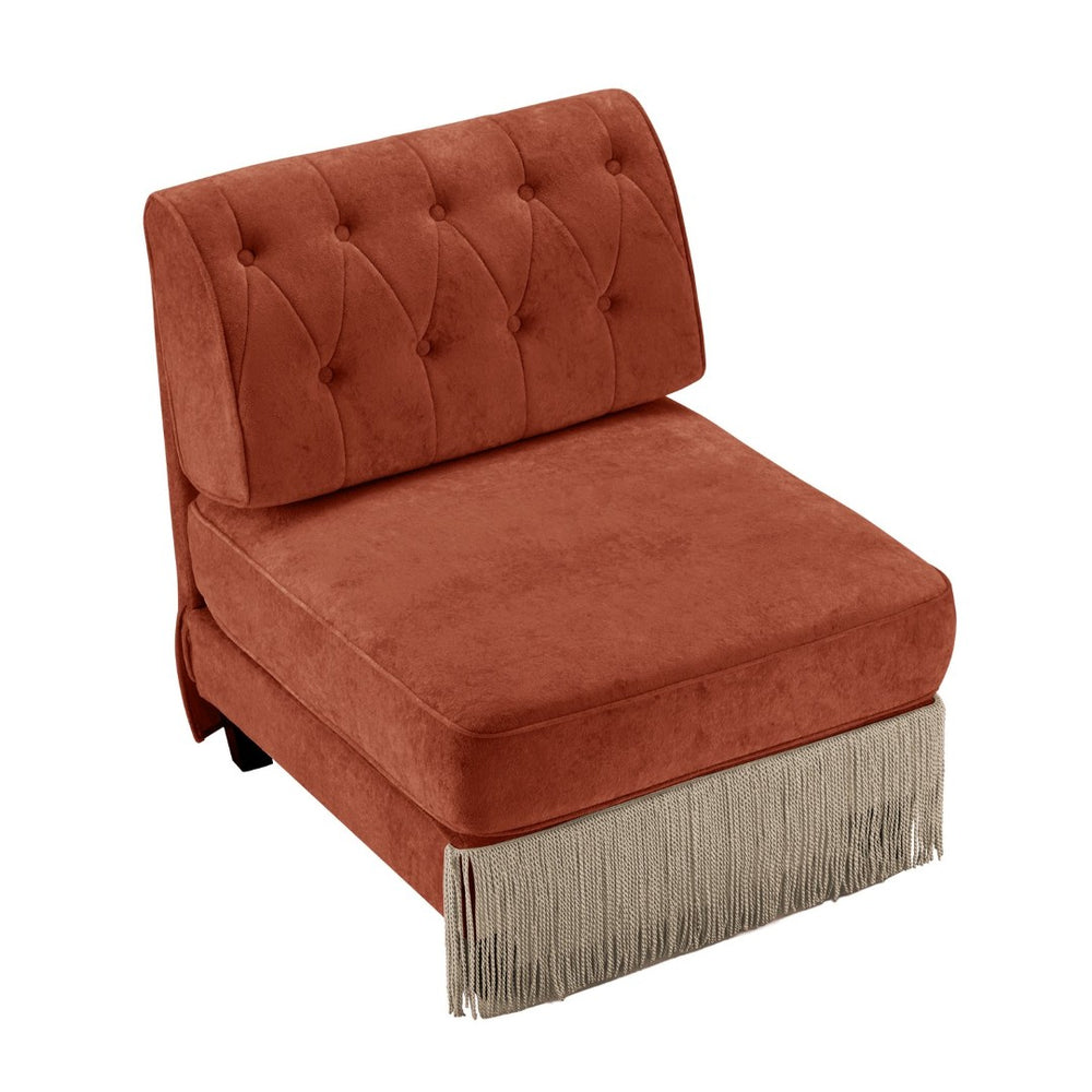 English Elm Armless Tufted Velvet Fleece Modular Sofa with Tassel Skirt for Elegant Living Rooms Red+Brown W714P450887