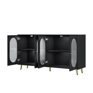 English Elm Modern Accent Sideboard Cabinet with Acrylic Doors, Spacious Adjustable-Shelf Storage Console for Kitchen Dining Hallway Office, Black W578P186749