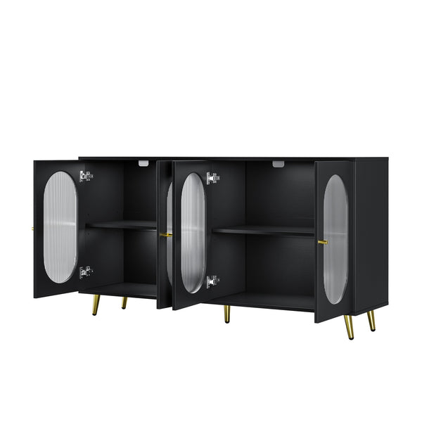 English Elm Modern Accent Sideboard Cabinet with Acrylic Doors, Spacious Adjustable-Shelf Storage Console for Kitchen Dining Hallway Office, Black W578P186749