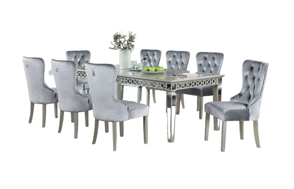 English Elm Glam 9-Piece Dining Set With Expandable Table & Wingback Chairs - Luxurious Silver & Gray Furniture B2741S00064