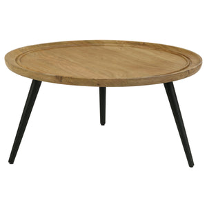 English Elm Zoe Round Mango Wood Coffee Table with Natural Finish and Sleek Metal Legs — Modern Earthy Elegance B062P344949