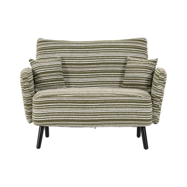 English Elm Modern tufted two-seater sofa with boucle upholstery, tapered legs, storage pockets, cozy compact design Olive Green W395P376589