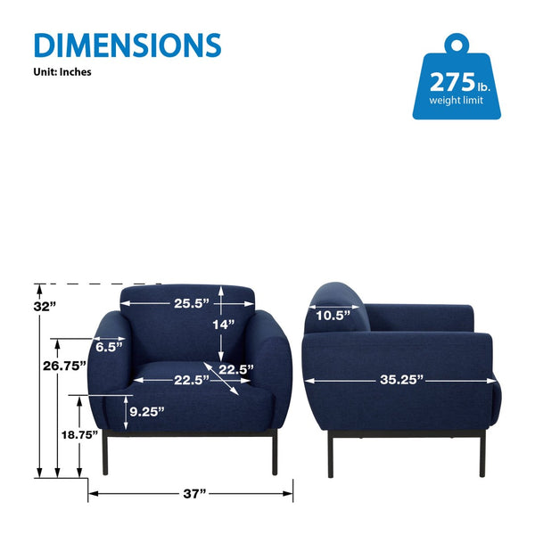 OSP Home Furnishings Delta Commercial Armchair with Sinuous Spring Seat and Black Metal Legs for Lobbies Armchair Navy DTL51-K062