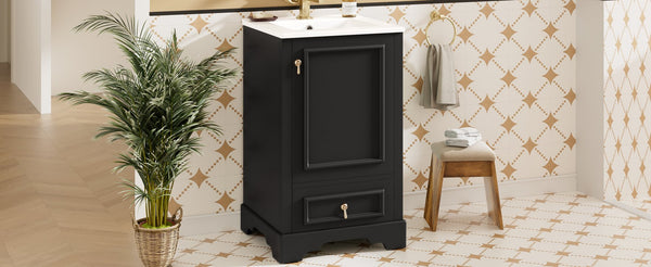 English Elm 20 Inch Bathroom Vanity with Ceramic Sink, Soft-Close Door, Adjustable Shelf, Smart Storage Organizing Design Black N729P299505B