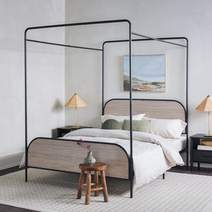 English Elm Walker Edison - Modern Metal and Wood Canopy Queen Bedframe Smoked Oak — Powder-Coated Steel, Wood Headboard, No Box Spring Needed B185P169243