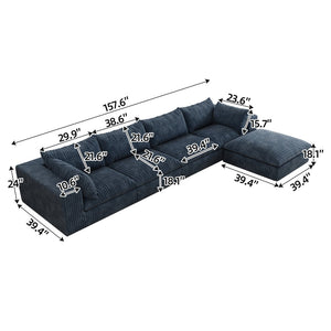 English Elm 157.6" Corduroy Modular Cloud Sofa Feather Fill Deep Lounge Seating for Living Room W2824S00157