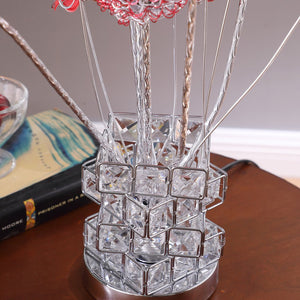 English Elm Aluminum 4 Red Roses Table Lamp With Hexagonal Chrome Vase - Modern Led Decor For Living Spaces B072P220156