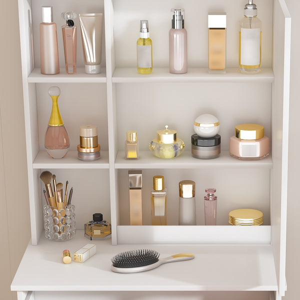 English Elm Modern Mini Dressing Table LED Vanity with Adjustable 3-Mode Brightness, Hidden Storage & Stool (White) W2699P296516
