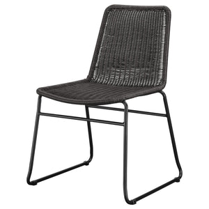 English Elm Dacy Brown Faux Rattan Metal Dining Side Chair Set of 2 — Textured Warm Finish, Sleek Metal Sled Base B062P344939