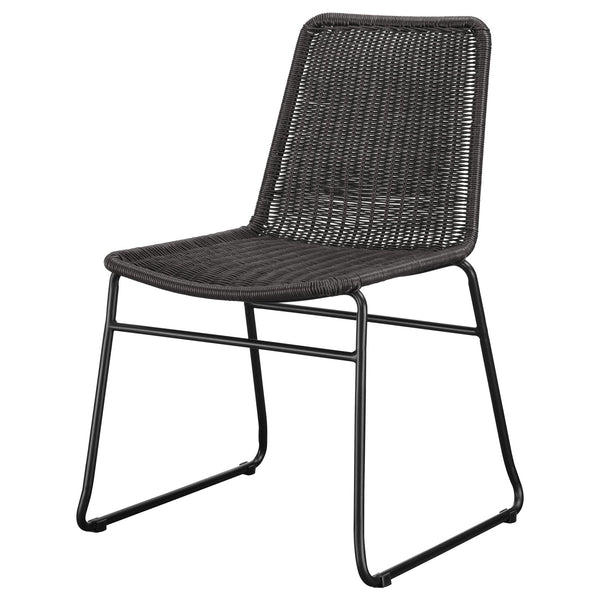 English Elm Dacy Brown Faux Rattan Metal Dining Side Chair Set of 2 — Textured Warm Finish, Sleek Metal Sled Base B062P344939