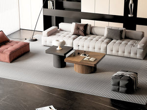 English Elm Modern Parquet Wood Nesting Coffee Tables Sculptural Fluted Pedestal Living Room Set Black + Dark Walnut W1435S00032