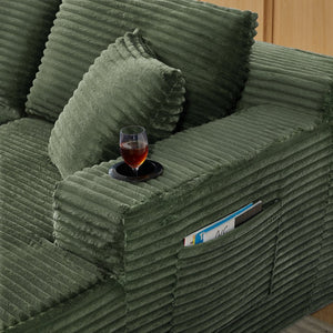 English Elm Compressible Modular U-shaped Cloud Sofa Corduroy Sectional for Spacious Living Rooms Green W2339S00150