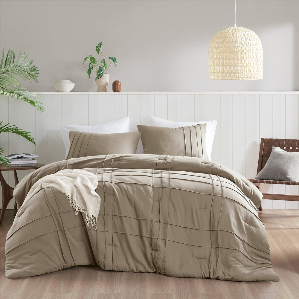 JLA Home Comfort Spaces - Soft Washed Pinch-Pleat Comforter Set - Pre-Washed Microfiber, Lightweight Loft, Year-Round Cozy Elegance AM10-0451