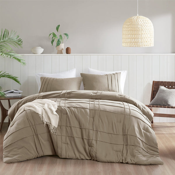 JLA Home Comfort Spaces - Soft Washed Pinch-Pleat Comforter Set - Pre-Washed Microfiber, Lightweight Loft, Year-Round Cozy Elegance AM10-0451