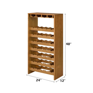 English Elm Hanzi Oak Freestanding Wine Rack with Stemware Storage Holds 35 Bottles B2726P408073