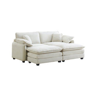 English Elm Two-Seater Theater Sofa In Plush Beige Corduroy With Ottoman - Perfect For Cozy Small Spaces! W714S00684-GIGA