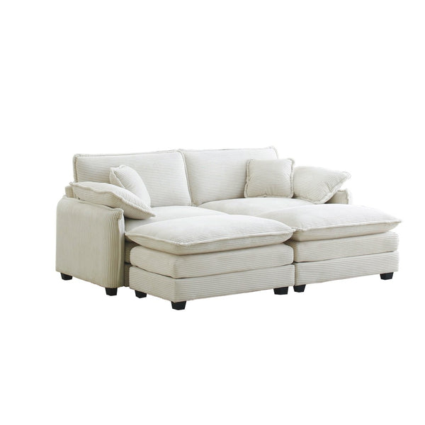 English Elm Two-Seater Theater Sofa In Plush Beige Corduroy With Ottoman - Perfect For Cozy Small Spaces! W714S00684-GIGA