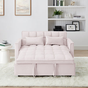 English Elm 54.33 Versatile foldable velvet sofa bed with tufted back, adjustable 3-position recline and durable wood frame Pink W2353P252435