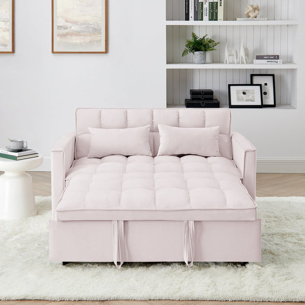 English Elm 54.33 Versatile foldable velvet sofa bed with tufted back, adjustable 3-position recline and durable wood frame Pink W2353P252435