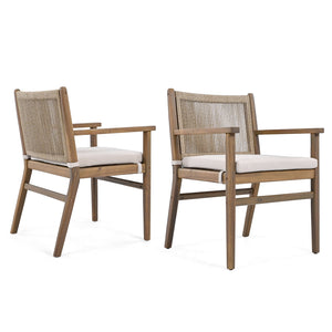 English Elm Christopher Knight Home® - Outdoor Acacia Wood Dining Chairs Set of 2 with Woven Rope Back, Waterproof Cushions, 400lb Capacity Light Brown N779P224995B