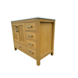 English Elm 42" Oak Bathroom Vanity with Carrara Top Ceramic Sink Five Drawers Two Doors T3785P442240