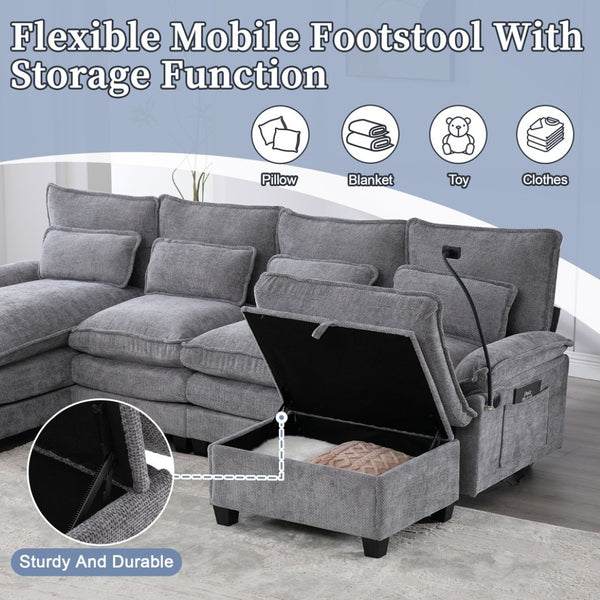 English Elm United U-Shaped Sectional Sofa 106" Cloud Couch - Comfy Chenille, Storage Ottoman, Usb Ports & Pillows W1568S00232-GIGA